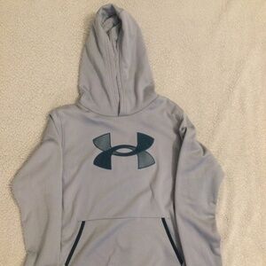 Under Armour UA Coldgear Hoodie Sweatshirt Loose Front Pocket Grey Youth Large